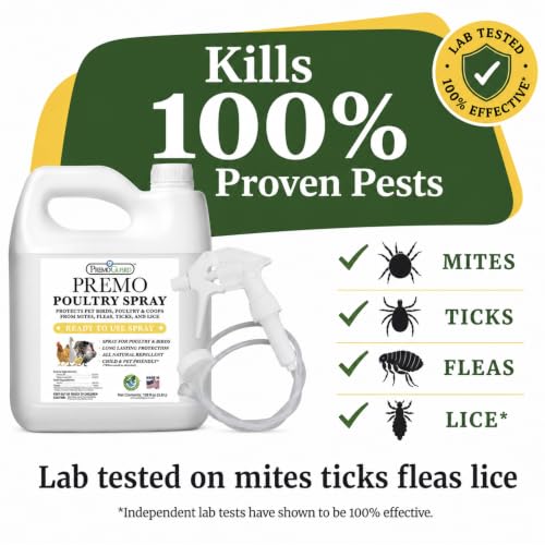 Premo Guard Natural Poultry Spray – Kills Scaly Leg Mites, Fleas, & Lice | Chicken, Duck, Geese Pests, Spray Directly on Birds and Coops, Natural Plant Based Oils, Control & Prevention - size: 128 Fl Oz (Pack of 1)
