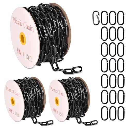 Ahniiqo360 Feet Plastic Barrier Chain Black,1.5-Inch Link Diameter Safety Barrier Chain，Large Plastic Chain，6MM Plastic Barrier Chain，Plastic Chain Links - color: Black, size: 1-1/2 in-360feet