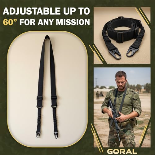 Traditional Two Point Rifle Sling Strap - Gun Sling with Metal Hook for Outdoor, Hunting, Airsoft, Paintball & Training Tactical 2 Point Easy Attach, Adjustable Gun Shoulder Strap