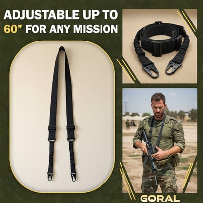 Traditional Two Point Rifle Sling Strap - Gun Sling with Metal Hook for Outdoor, Hunting, Airsoft, Paintball & Training Tactical 2 Point Easy Attach, Adjustable Gun Shoulder Strap