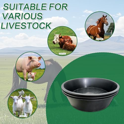 3 Pack Rubber Feed Pan,Heavy Duty Horse Water Bowl for Livestock