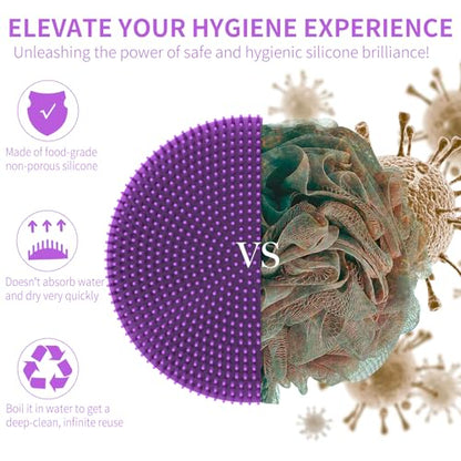 Silicone Body Scrubber, BEAUTAIL Gentle Exfoliating Shower Brush for Body | Hygienic Silicone Loofah, Easy-Grip Handle, Bath Essential Scrubber for Sensitive Skin, Women, Men & Kids, 1 Pack, Purple - color: Purple 1 Pc