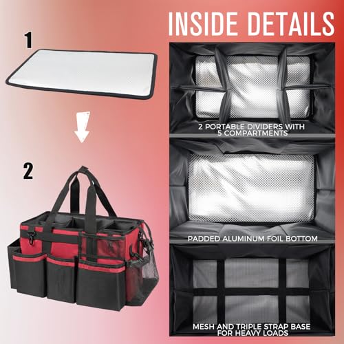 SCAVATA Wearable Cleaning Caddy, Cleaning Caddy Supplies Organizer with Handle & Shoulder Straps for Housekeepers, Under Sink & Car Cleaning Tool Organizers Bag with 4 Foldable Divider (Wine) - color: Wine