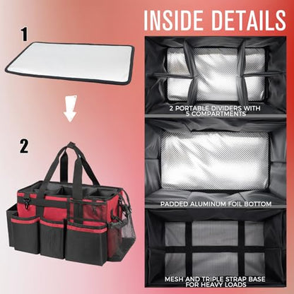 SCAVATA Wearable Cleaning Caddy, Cleaning Caddy Supplies Organizer with Handle & Shoulder Straps for Housekeepers, Under Sink & Car Cleaning Tool Organizers Bag with 4 Foldable Divider (Wine) - color: Wine