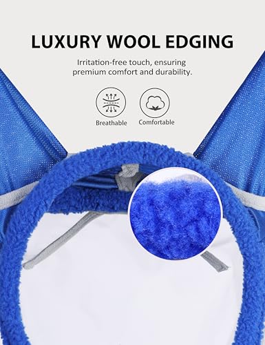 Harrison Howard CareMaster Horse Fly Mask UV Protective Fine Mesh with Extra Wool Soft Touch on Skin Champion Blue-Silver L - color: Champion Blue-Silver, size: Full (Large)]
