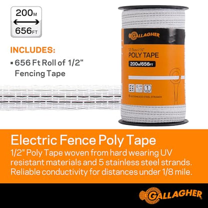 Gallagher S20 Solar Electric Fence Charger with Polywire and Polytape | Complete Electric Fence Kit with High-Visibility Top Strand for Livestock, Gardens, and Predator Control