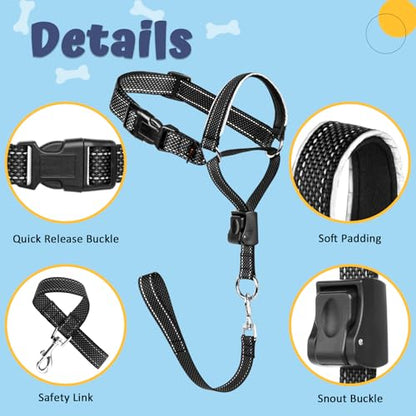 BARKLESS Dog Head Collar, Soft No Pull Head Halter with Safety Link - size: M (Snout 8¼”-10”)
