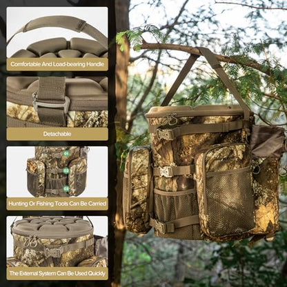 BLISSWILL Hunting Bucket Backpack with Seat Suitable for 5-gallon fishing - color: Timbreon Camo