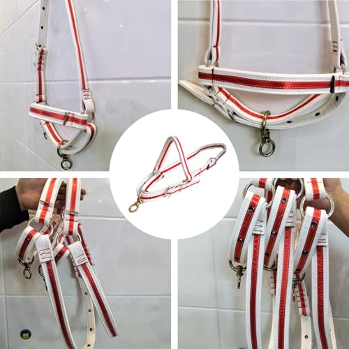 Cattle Halter Calf Halter Cow Halters with Heavy-Duty Brass Buckle, Easy-Clean Suede-Like Material, Adjustable Design for Calves, Adult Cattle, and Small Ponies (White, Medium) - size: Medium