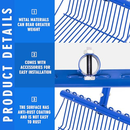 Tandefio 1 Pack Manure Fork Replacement Head Metal Pitchfork Horse Manure Rake Garden Pitch Fork Replacement Head with Angled Tines for Horse Stall Poop Picking up(Blue)