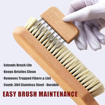Lint Brushes for Clothes, 100% Natural Boar Bristle Clothes Brush for Cashmere & Wool, Cashmere Comb & Sweater Comb, Removes Fibres & Pet Hair, with Hanging Hole & Straps, Includes Cleaning Comb