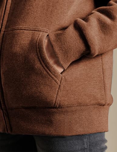 Women’s Casual Full Zip Up Sherpa Lined Hoodie Sweatshirt Jacket Coat - color: Brown, size: Large