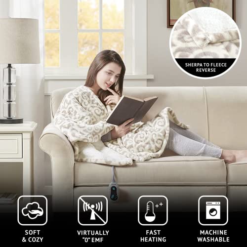 Beautyrest Heated Electric Throw - Sherpa/Berber, 3 Heat & Washable - color: Grey Lattice, size: 50 in x 64 in