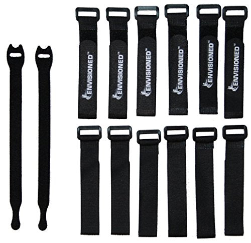 Reusable Cinch Straps 1" x 12" - 12 Pack, Multipurpose Quality Hook and Loop Securing Straps (Black) - Plus 2 Free Bonus Reusable Cable Ties - size: 1" x 12"
