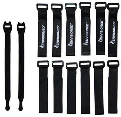Reusable Cinch Straps 1" x 12" - 12 Pack, Multipurpose Quality Hook and Loop Securing Straps (Black) - Plus 2 Free Bonus Reusable Cable Ties - size: 1" x 12"