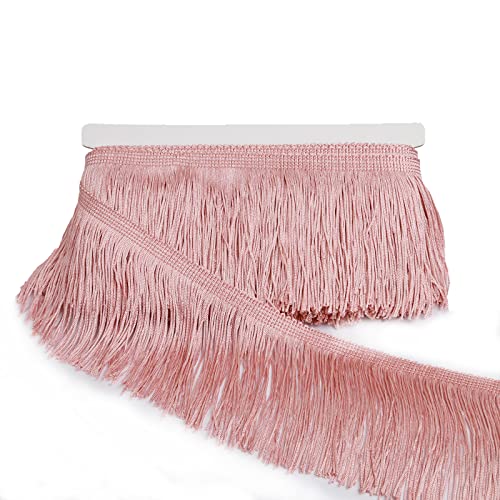 Chainette Fringe Trim 5 Yard x 4 Inches Fabric Tassel Trims - color: Pink, size: 4"-5Yards/R