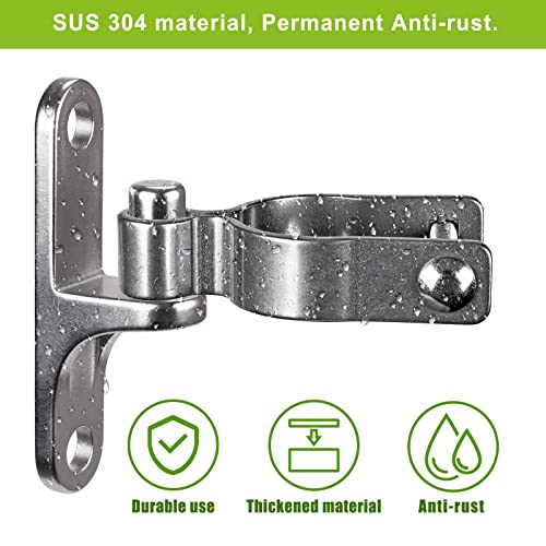 Insaga 2Pack Heavy Duty Wall Mount Gate Hinges, 304 Stainless Steel Chain Link Fence Gate Hinges for Farm, 1-3/8" Pipe Gate Hinge with 5/8" Pin, T-Post Gate Hinge Kit for Wooden & Metal Fence - size: 1-3/8''-2Pack
