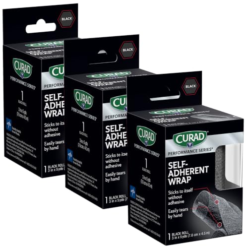 CURAD Performance Series Self-Adherent Athletic Wrap, Black, 3 inches x 5 yards, Compression Support for Sports Injuries, Joint Stability, and Muscle Recovery - size: 1 Count (Pack of 3)