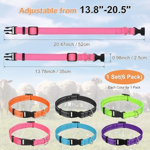 Generic 1-Set Reflective Goat Collars with Bells, 13.8"-20.5" Polyester Adjustable Pet Collar with Anti-Lost Grazing Copper Bell for Small Farm Animal/Sheep/Cow/Goat [Multicolor]