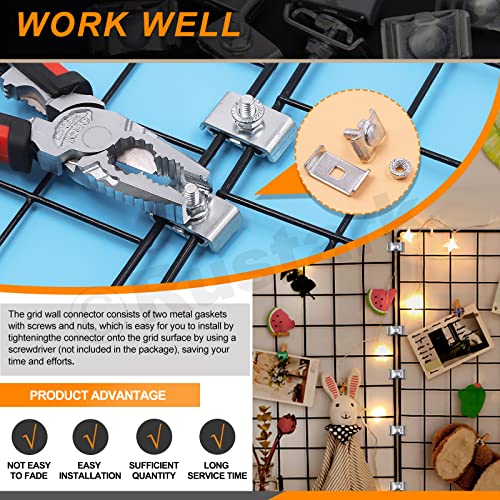 Stainless Steel Gridwall Joining Clip Connectors - 30 Sets, Panel Joining Clips, Wall Clamps for Grid Panels