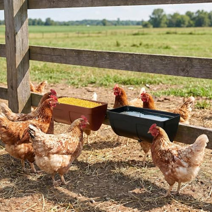 Hanging Chicken Feeder Waterer Heavy Duty BPA-Free Plastic Feed Trough, Fence Mount Livestock Feeding Bucket, Backyard Poultry Farm Supplies for Duck, Turkey, Goat, Sheep, 2 Pack, White - color: White
