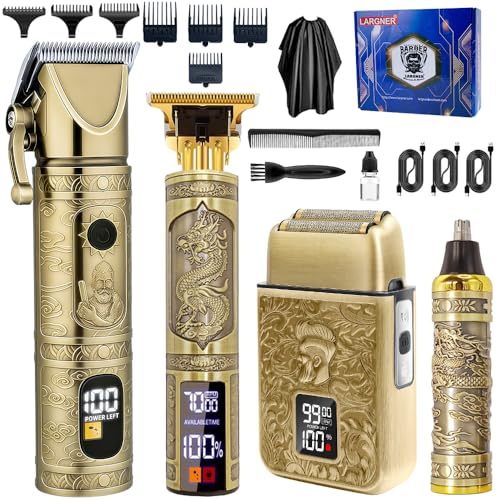 Hair Clippers for Men Professional, Beard Trimmer Kits & Sets, Cordless Mens Hair Trimmer, Electric Shavers, Haircutting Machine with LED Display (Bronze-4in1) - color: Bronze-4in1