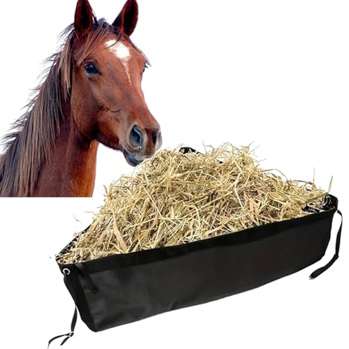 Horse Corner Feeder Construct Large Capacity Hay Bag for Goats Deep Corner Hay Bag for Horse Trailer Stall, Black