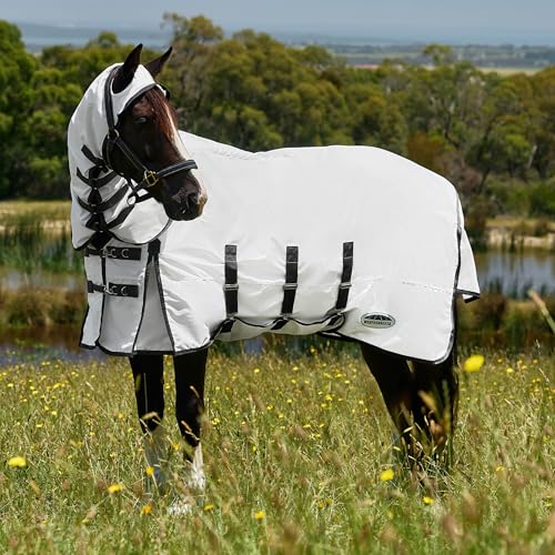 WeatherBeeta ComFiTec Sweet Itch Shield Fly Sheet Combo, White/Charcoal, 78" - size: 78"