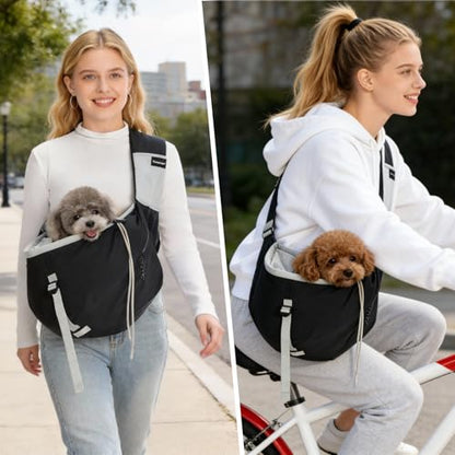 Dog Carrier Sling for Small to Medium Dogs & Cats – Hands-Free Pet Pouch Carrier, Breathable Sling for Walking, Hiking, Travel, Vet Visits - color: Black