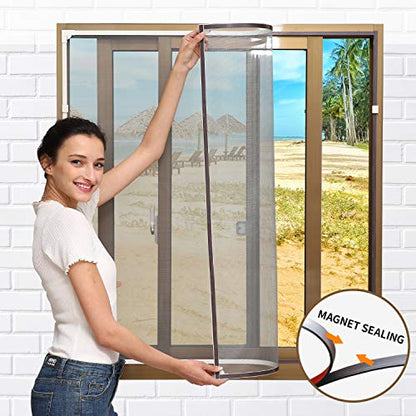 NeatiEase Adjustable DIY Magnetic Window Screen Max 72” x 48” Fits Any Size Smaller White Frame Fiberglass Mesh with Extra Accessories - size: 72"x48"