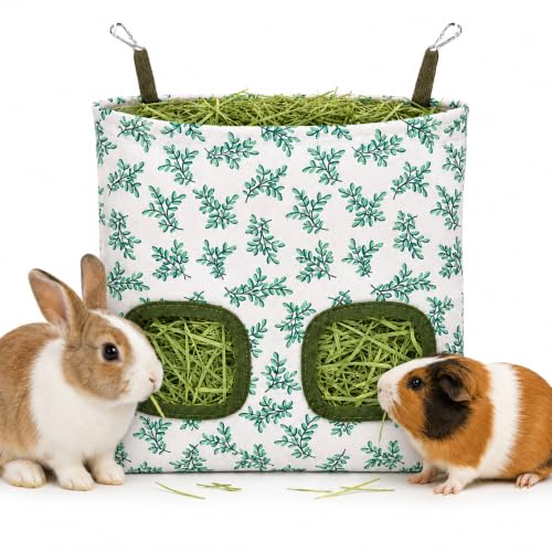 Rabbit Hay Feeder, Guinea Pig Hay Holder & Bunny Hay Feeder – Durable Hanging Hay Bag for Rabbits Chinchillas Guinea Pigs Bunnies – Chew-Resistant Hay Holder for Small Animals (Green) - color: Green