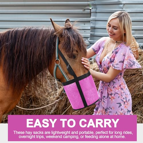 2 Pcs Horse Feed Bag, Heavy Duty Mesh Feeder with Adjustable Strap, Pink - color: Pink