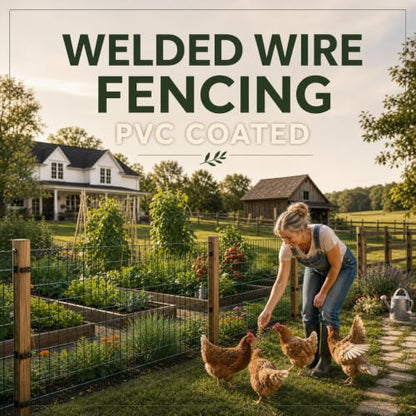 PVC Coated Welded Wire Fence 48 Inch x 100 Foot, 2 Inch x 3 Inch 16GA Green - color: Green, size: 48"×100'