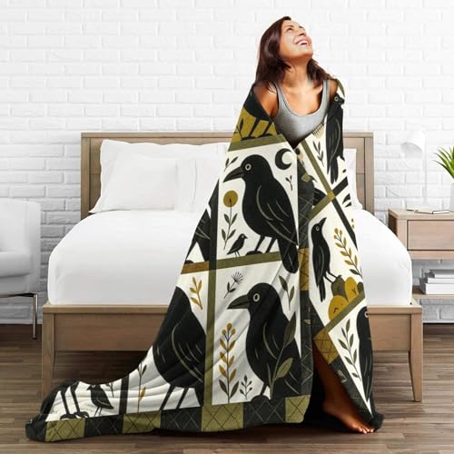 Gothic Crow Blanket Crows Theme Throw Blanket Raven Skull Soft Cozy Fleece Fuzzy Plush Flannel Blankets Gifts for Women Girls Men Adults Kids 50"X40" - color: Crow, size: 50"x40"