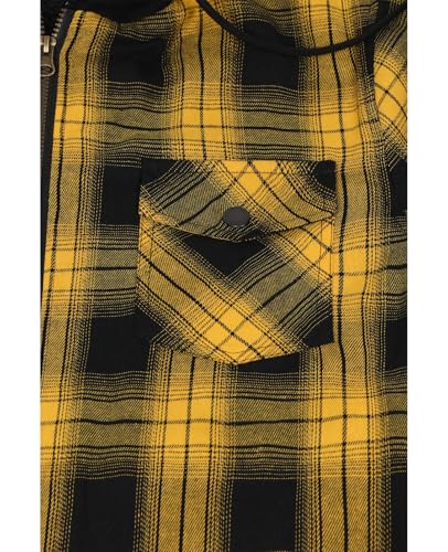ZENTHACE Men's Sherpa Lined Full Zip Hooded Plaid Shirt Jacket - color: Yellow and Black, size: Medium