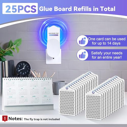Qualirey 25 Pack Flying Insect Trap Refill Compatible with LiBa/PIMAG/Onsinn/Fly Trap Indoor, Sticky Glue Cards, Bug Catcher Refills, Glue Boards Refill for Insect Bug Mosquito Gnat Fruit Flies