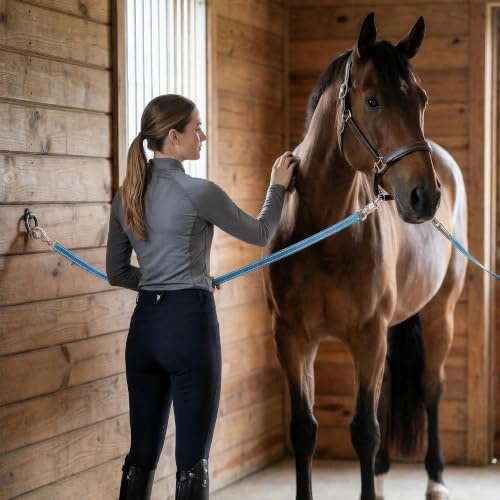 2 Pack Cross Ties for Horses, Heavy Duty Reflective Adjustable Trailer Tether (44"-78.7") with Panic & Bull Snap, 360° Anti-Tangle Barn Grooming Equipment (Blue) - color: Blue
