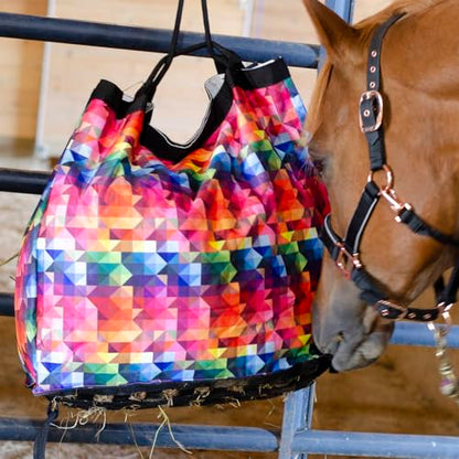 Derby Originals Scratchless Slow Feeder Horse Hay Bag with Super Tough Bottom and 6 Month Warranty (Black with Turquoise Trim) - color: Black with Turquoise Trim