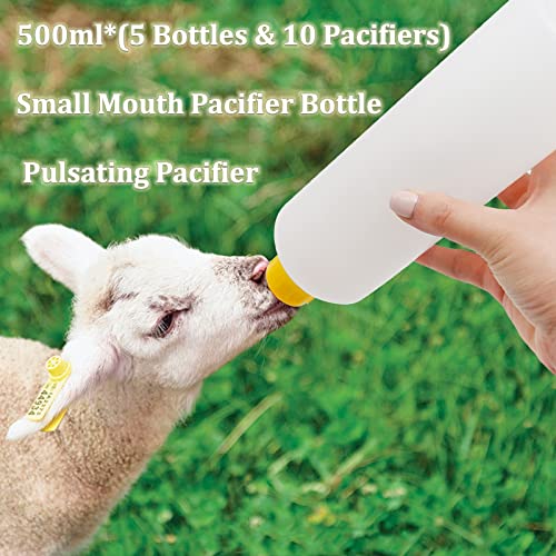 5-Pack 500ml Small Mouth Livestock Feeding Bottles with 10 Soft Silicone Teats for Lambs, Goats, Calves - Essential Farm Nursing Kit for Newborn Animals