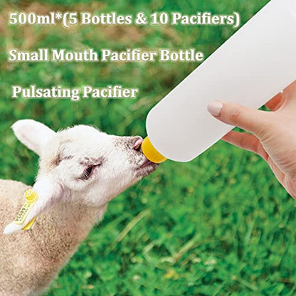 5-Pack 500ml Small Mouth Livestock Feeding Bottles with 10 Soft Silicone Teats for Lambs, Goats, Calves - Essential Farm Nursing Kit for Newborn Animals