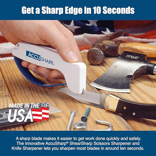 AccuSharp Hand-Held Carbide Blade Sharpener & ShearSharp Scissor Sharpener, Restores and Hones Straight & Serrated Knives, Revives the Edge of General Purpose Scissors - color: White & Yellow