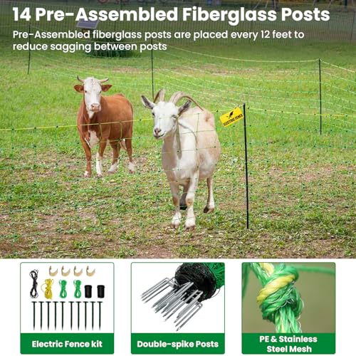 Electric Fence Netting, 49.6" H x 164'L Portable Livestock Nets for Cattle