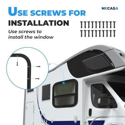 HECASA 17.5" X 15.5" RV Window w/Trim Ring & Mesh Screen for Motor Homes, - size: 17.5" W x 15.5" H