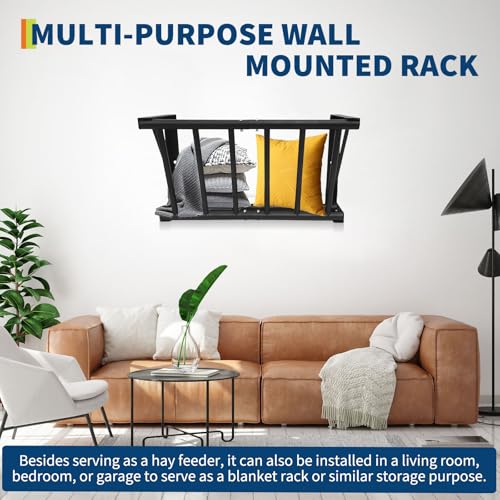 Hay Feeder for Horses, 63 Inch Long Wall Mounted Hay Rack - size: 63 inch