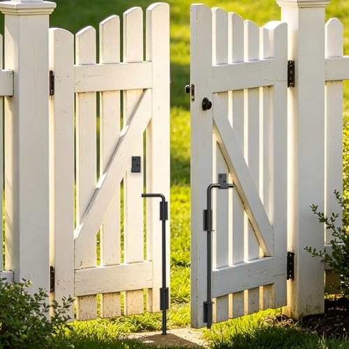 Heavy Duty Cane Bolt Gate Drop Rod, 36" Black Gate Latches Hardware for Wood Fence/Metal/Vinyl/Double Gates, Outdoor Gate Ground Latch Drop Rod with Mounting Screws, 2 Pack - size: 36 Inch