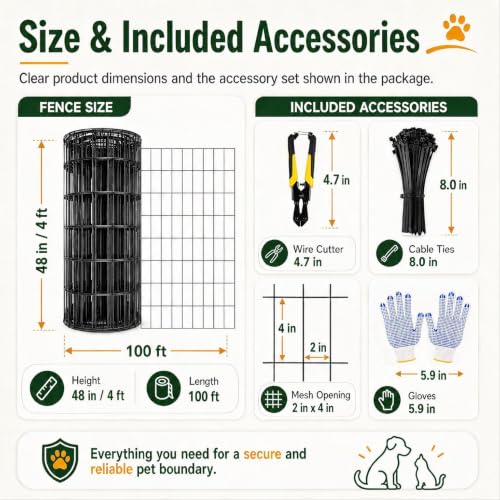 Black PVC Coated Welded Wire Fence 48 in x 100 ft, 16 Gauge 2 x 4 Inch Mesh Roll, Garden Fencing for Chicken Coop, Poultry, Yard, Pet and Plant Protection - size: 2"x4" 16GA 48"x100'