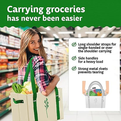 Green Bulldog Reusable Grocery Bags, Tote Bag For Shopping, Beige, 3 Pack - color: Beige | 3pck