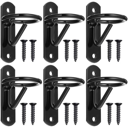 6 Pack Heavy Duty Bucket Hooks for Horse Stalls Anti-Tip Metal Bucket Holder for Horse Feed and Water Stable Barn Fence Accessories with Screws, Black