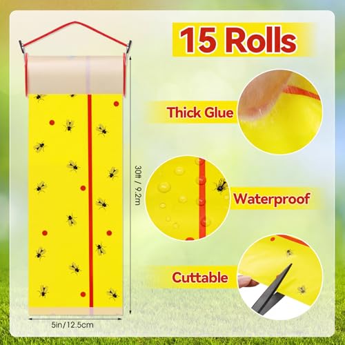 15 Rolls Sticky Fly Trap 30 ft Each, Fluorescent Yellow - color: Fluorescent Yellow