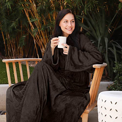Catalonia Wearable Blanket with Sleeves for Women & Men, Fleece Wrap Throw - color: Brown